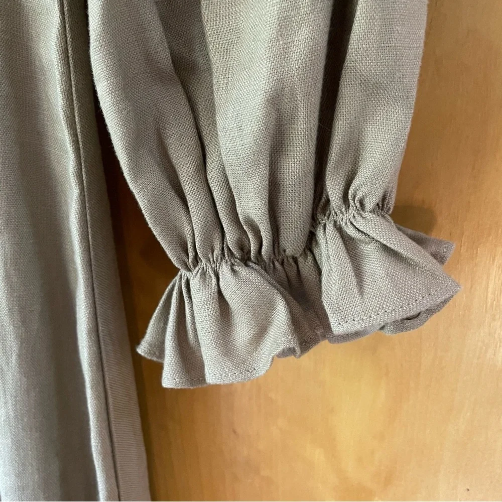 NWT Reformation Gitane Long Sleeve Smocked Linen Midi‎ Dress Khaki Large